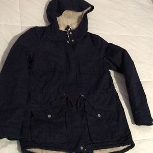Divided Navy Blue Fall Jacket Cream Fuzzy Fur Lined Great Condition Size 6
